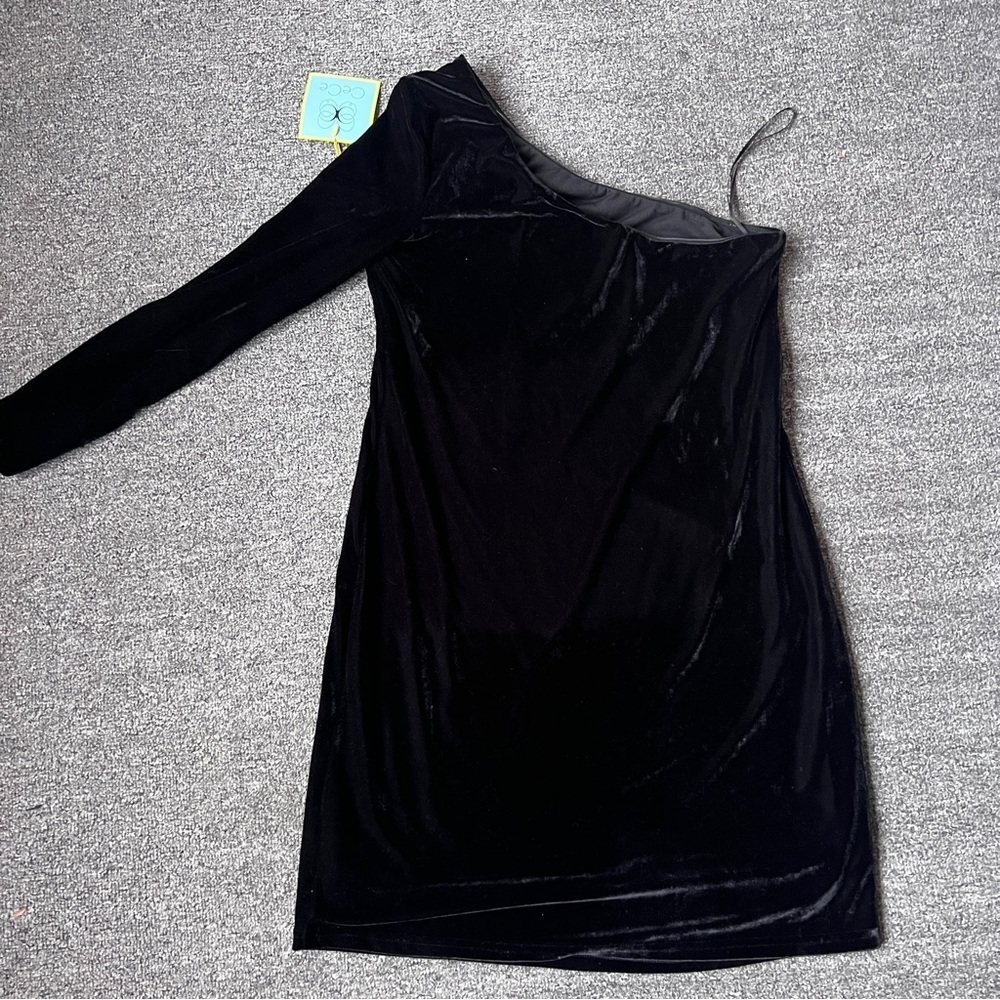 CeCe Cynthia Steffe Black Velvet Dress Small One Shoulder - Picture 7 of 11